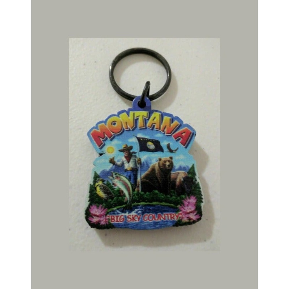 Keychain Keyring Key Chain Ring Montana Big Sky Country Bear Fish Bison Eagle